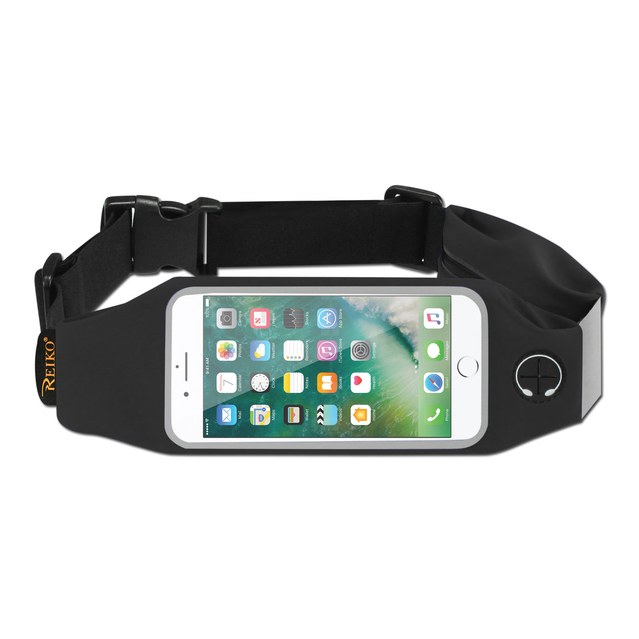 REIKO RUNNING SPORT BELT FOR 5.5 INCHES DEVICE WITH TWO POCKETS IN BLACK (5.5x5.5 INCHES)(SWB03-UNI55BK)